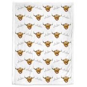 Highland cow baby blanket, personalized name blanket with cows, highland cow farm baby gift, toddler, big kid size, choose material