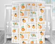 Newborn peach baby girl blanket, personalized sweet peaches blanket with name, watercolor baby gift, girl georgia blanket with peaches