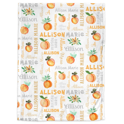Newborn peach baby girl blanket, personalized sweet peaches blanket with name, watercolor baby gift, girl georgia blanket with peaches