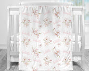 Personalized floral baby blanket, cherry blossoms newborn swaddle blanket with name, watercolor floral girl baby gift