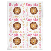 Boho Lion baby newborn blanket, girl pink and brown personalized name blanket, boho baby girl lion gift, baby boy or girl, (CHOOSE COLORS )