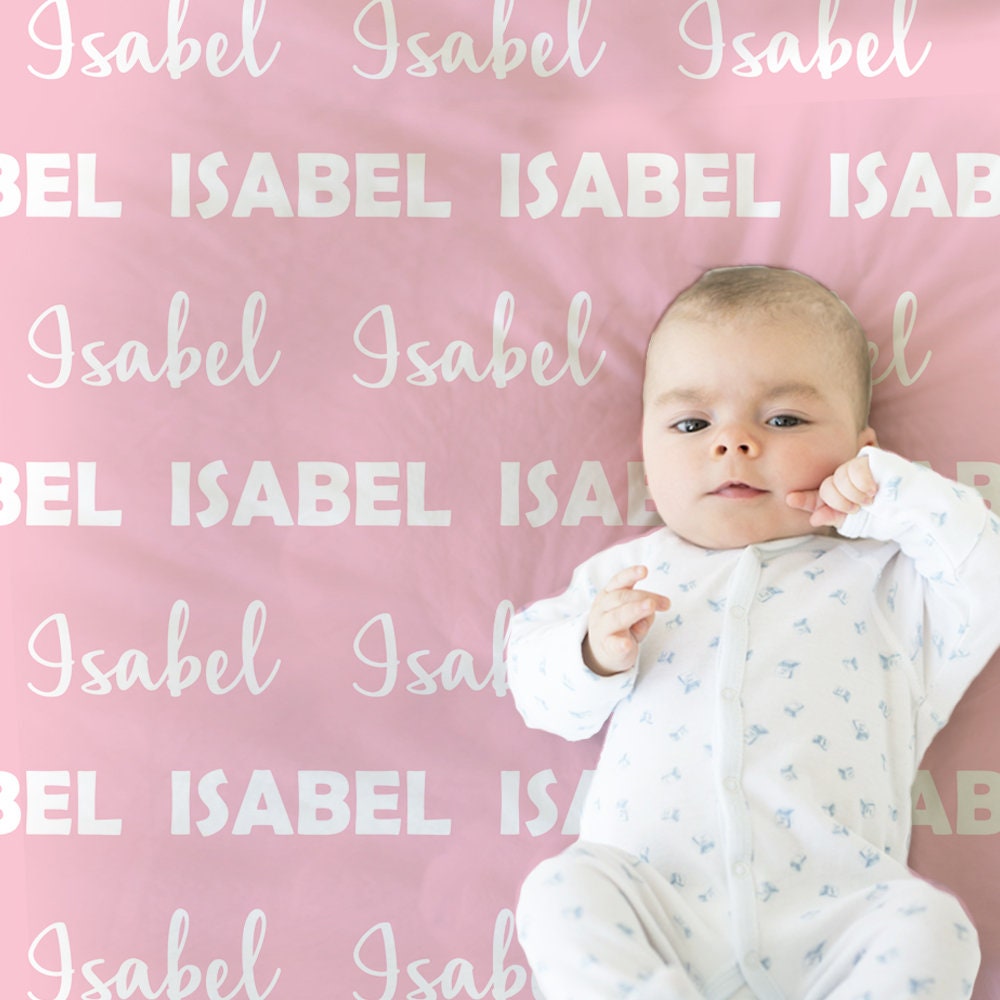 Pink repeating name baby girl blanket, personalized newborn minky style blanket, baby girl white cursive swaddle gift (CHOOSE COLORS)