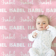 Pink repeating name baby girl blanket, personalized newborn minky style blanket, baby girl white cursive swaddle gift (CHOOSE COLORS)