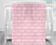 Pink repeating name baby girl blanket, personalized newborn minky style blanket, baby girl white cursive swaddle gift (CHOOSE COLORS)