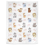 Personalized boho baby animals name blanket, girl newborn tribal animal baby blanket, girls boho swaddle gift (CHOOSE COLORS)