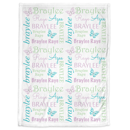 Butterfly baby girl blanket, personalized newborn butterflies name blanket, butterfly baby swaddle, butterfly baby gift (CHOOSE COLOR)