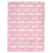 Pink repeating name baby girl blanket, personalized newborn minky style blanket, baby girl white cursive swaddle gift (CHOOSE COLORS)