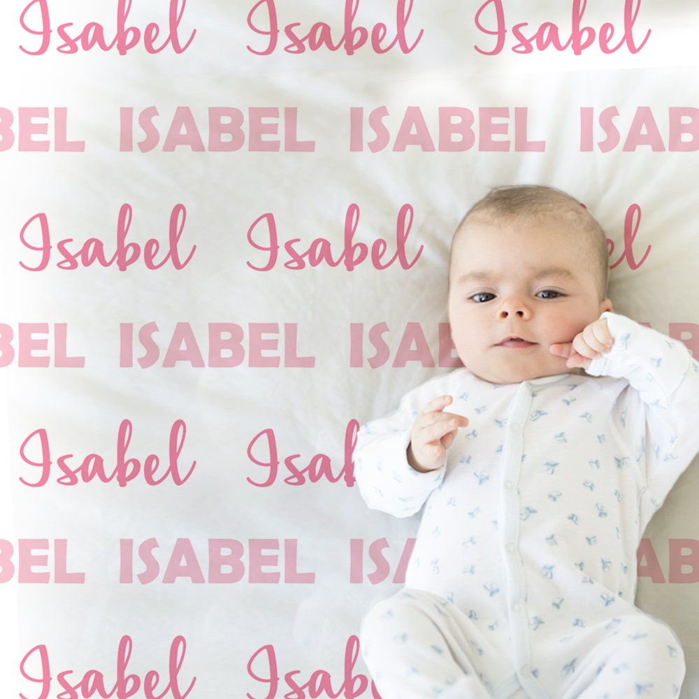 Personalized name baby girl blanket, rrepeating name newborn minky style blanket, baby girl white cursive swaddle gift (CHOOSE COLORS)