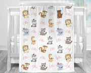 Personalized boho baby animals name blanket, girl newborn tribal animal baby blanket, girls boho swaddle gift (CHOOSE COLORS)