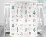 Christmas baby girls blanket, personalized Chistmas present name blanket, girls newborn holiday swaddle, pink xmas baby girl gift
