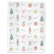 Christmas baby girls blanket, personalized Chistmas present name blanket, girls newborn holiday swaddle, pink xmas baby girl gift