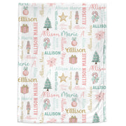 Christmas baby newborn blanket, pink Christmas tree and ornament name blanket, personalized holiday swaddle, Christmas baby girl gift
