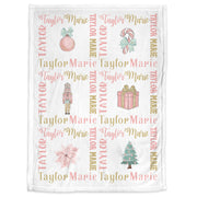 Holidays personalized baby blanket, Christmas newborn name blanket, girls Christmas tree ornament swaddle, pink Christmas baby gift