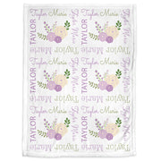 Floral baby newborn blanket, purple and cream flowers name blanket, floral girls swaddle, personalized baby flowers gift, (CHOOSE COLORS)