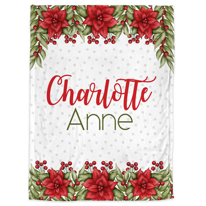 Personalized Christmas Flowers Baby Name Blanket Girl