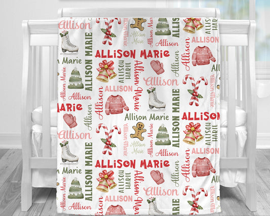 Personalized Christmas Baby Name Blanket Girl