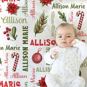Christmas baby blanket, personalized girl holidays baby blanket, newborn first Christmas baby gift, personalized holiday swaddle with name