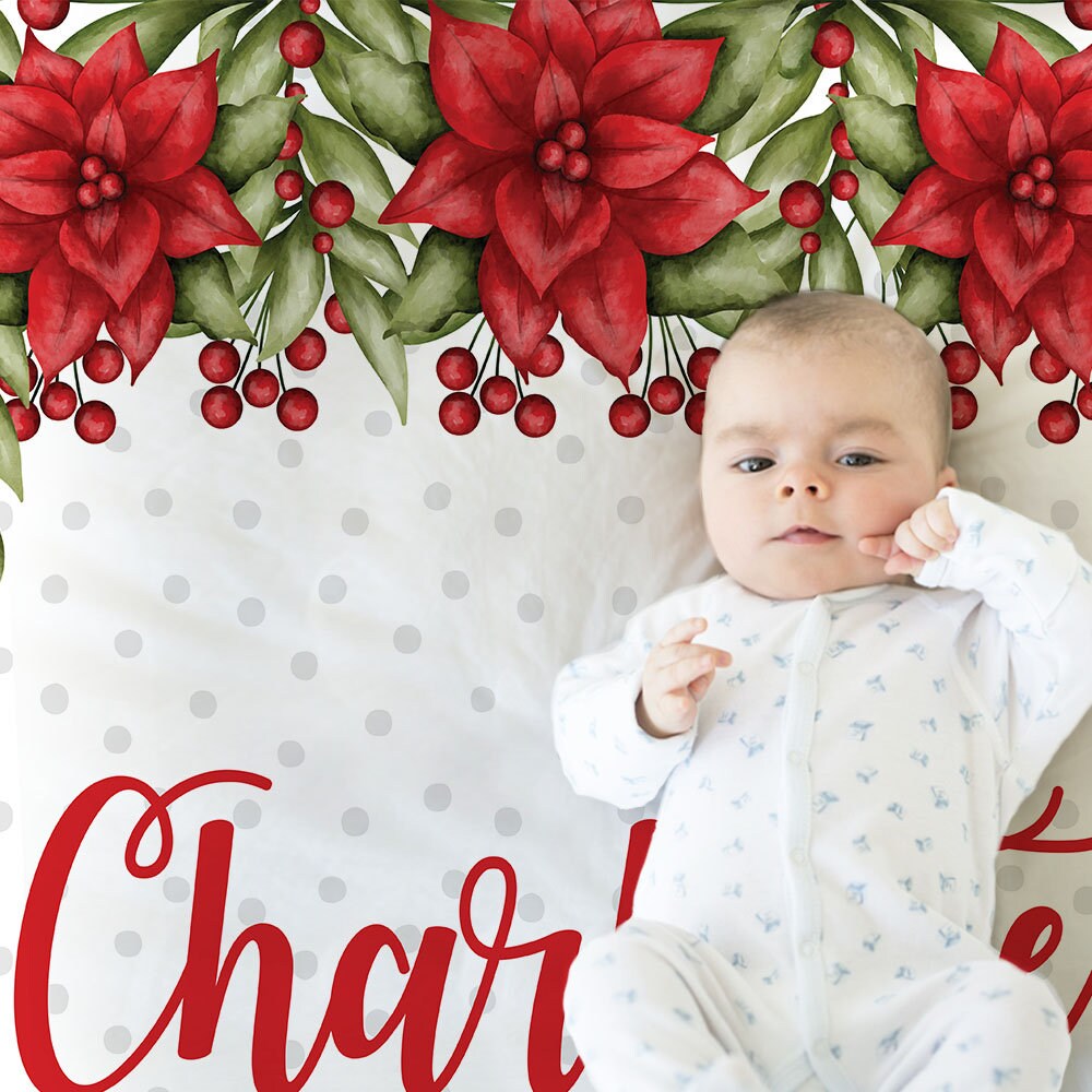 Personalized Christmas Flowers Baby Name Blanket Girl