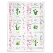 Pink cactus baby blanket, personalized cactus blanket with name, newborn southwest desert cactus baby gift, baby boy or girl (CHOOSE COLORS)