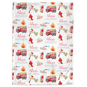 Fire trucks baby girl blanket, personalized fireman blanket with name, newborn first responder baby gift, baby boy or girl (CHOOSE COLORS)
