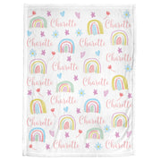 Boho rainbow baby name blanket, personalized newborn swaddle blanket, girl gift hearts, flowers, stars