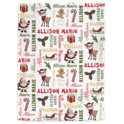 Christmas baby blanket, Santa, Reindeer and candy cane name blanket, personalized holiday swaddle, Christmas baby girl gift