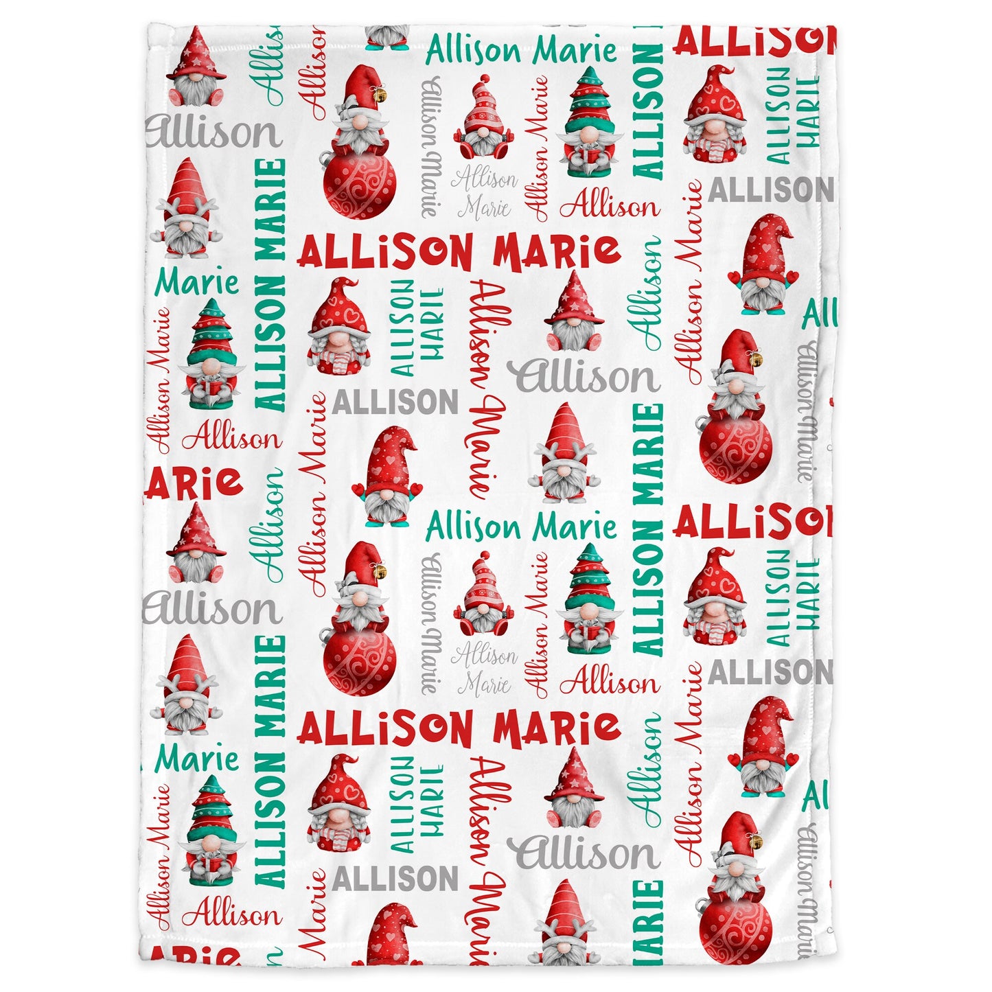 Personalized Christmas Gnomes Baby Name Blanket Girl