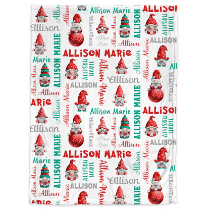 Personalized Christmas Gnomes Baby Name Blanket Girl