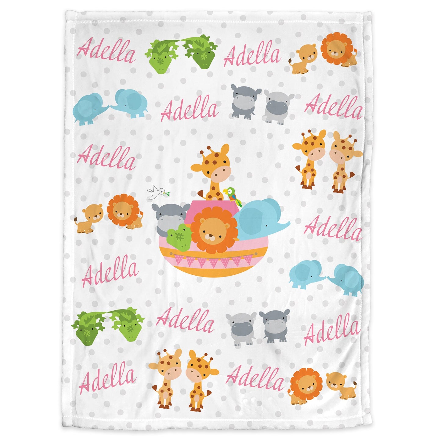 Personalized noah's ark baby blanket, newborn ark animals name blanket, bible animals baby swaddle, cute Noah's ark baby gift (CHOOSE COLOR)