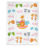 Personalized noah's ark baby blanket, newborn ark animals name blanket, bible animals baby swaddle, cute Noah's ark baby gift (CHOOSE COLOR)