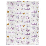 Hearts baby blanket, purple personalized newborn baby gift, Valentine's Kids Blanket, hearts and flowers girl gift, heart swaddle blanket