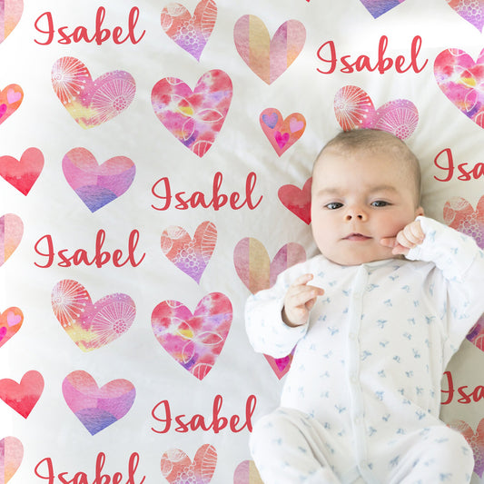 Personalized Hearts Valentines Baby Name Blanket Girl