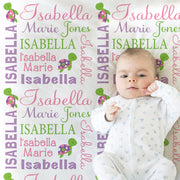 Baby girl turtle blanket, personalized turtle baby name blanket with name, sea animal newborn baby gift, girls or boys, (CHOOSE COLORS)