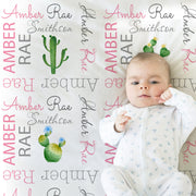 Pink cactus baby blanket, personalized cactus blanket with name, newborn southwest desert cactus baby gift, baby boy or girl (CHOOSE COLORS)