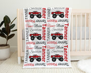 Monster truck baby blanket, personalized truck name blanket, big monster truck baby boys gift, newborn swaddle blanket (CHOOSE COLORS)