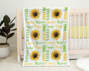 Sunflowers baby blanket, sunflower girl personalized name swaddle blanket, newborn floral baby gift, sunflower gift (CHOOSE COLORS)