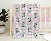 Personalized cow baby blanket, newborn baby girl farm cow name blanket, floral farm polka dot animal baby girls gift, (CHOOSE COLORS)