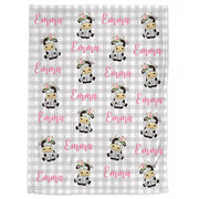 Personalized cow baby blanket, newborn baby girl farm cow name blanket, floral farm polka dot animal baby girls gift, (CHOOSE COLORS)