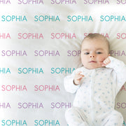 Name blanket, newborn baby blanket personalized with name, baby girl gift, repeating name swaddle blanket (CHOOSE COLORS)
