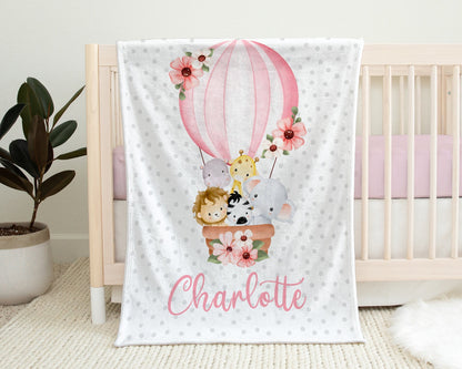 Safari Animals baby blanket, personalized newborn safari animal blanket, baby name swaddle, safari baby girl safari gift