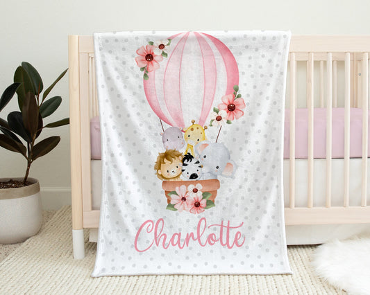 Safari Animals baby blanket, personalized newborn safari animal blanket, baby name swaddle, safari baby girl safari gift