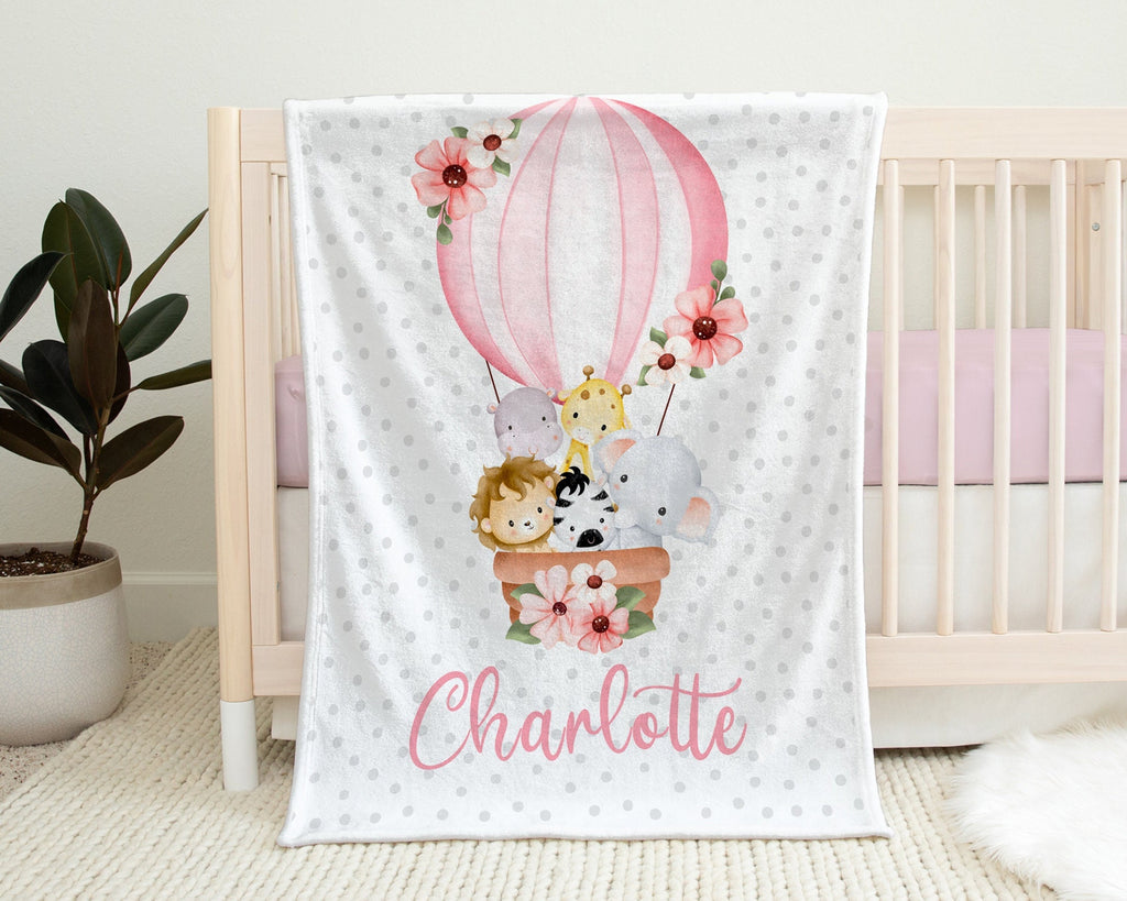 Safari Animals baby blanket, personalized newborn safari animal blanket, baby name swaddle, safari baby girl safari gift