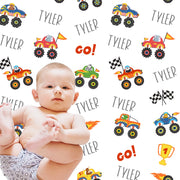 Monster truck name blanket, cute animals boy newborn blanket, personalized truck baby gift, newborn nursery, swaddle