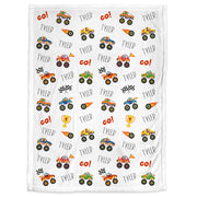 Monster truck name blanket, cute animals boy newborn blanket, personalized truck baby gift, newborn nursery, swaddle