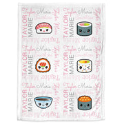 Sushi baby blanket, pink Kawaii baby blanket, personalized newborn sushi lover swaddle blanket, sushi baby gift, (CHOOSE COLORS)