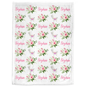 Floral llama baby blanket, llama baby girl name blanket, llama baby gift, personalized girl pink llama swaddle blanket with flowers
