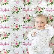Floral llama baby blanket, llama baby girl name blanket, llama baby gift, personalized girl pink llama swaddle blanket with flowers