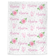 Valentines Day baby blanket, hearts and roses, baby girl gift, personalized cuddle security blanket, newborn, swaddle