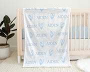 Valentines Day baby boy blanket, hearts in blue, baby boy gift, personalized cuddle security blanket, newborn, swaddle