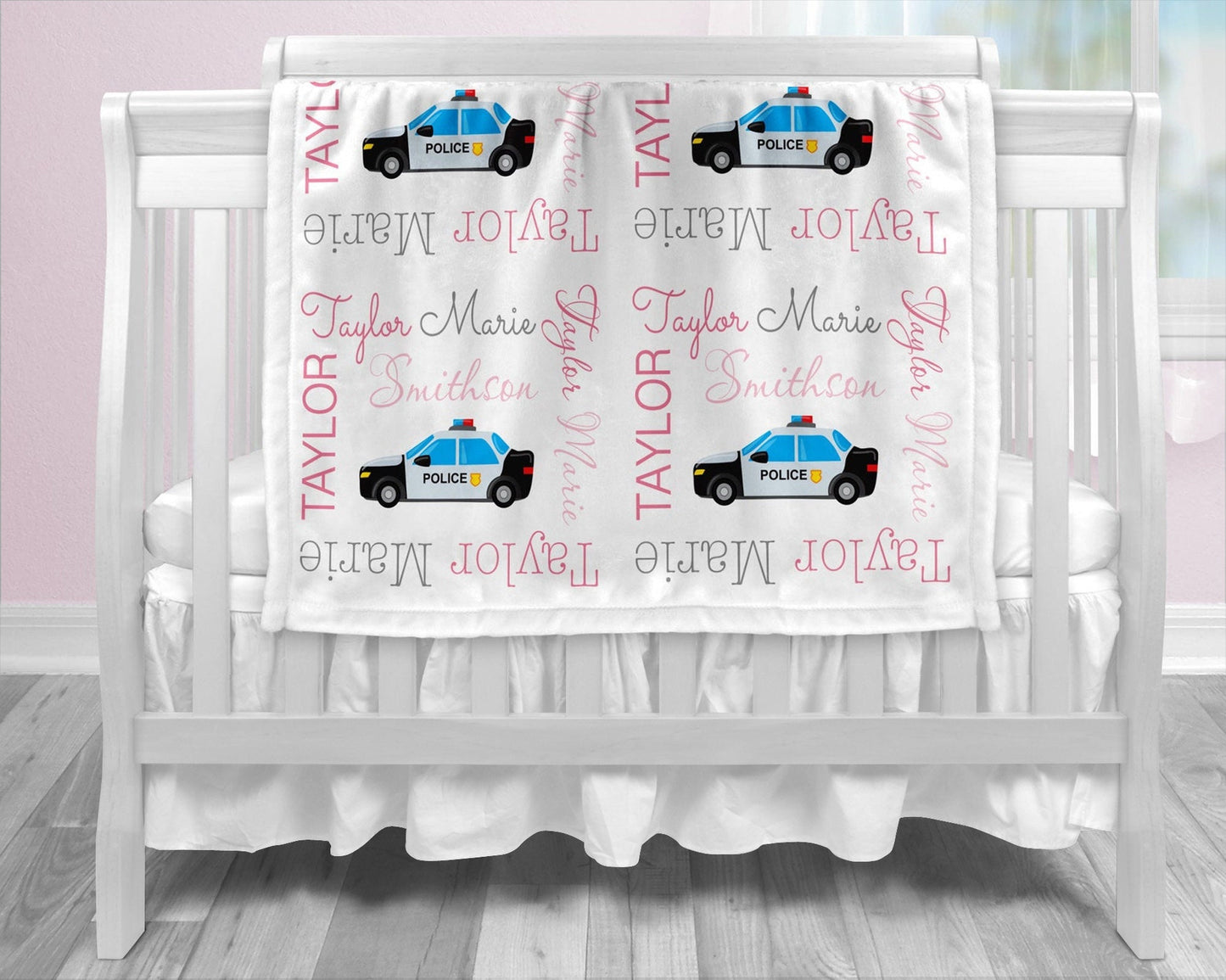 Baby girl police car blanket, police personalized blanket, cop name blanket, police baby gift, cop car personalized blanket, choose color